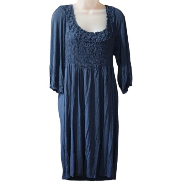 Max Studio Slate Blue Off Shoulder Smocked Midi Dress Large - Picture 1 of 11
